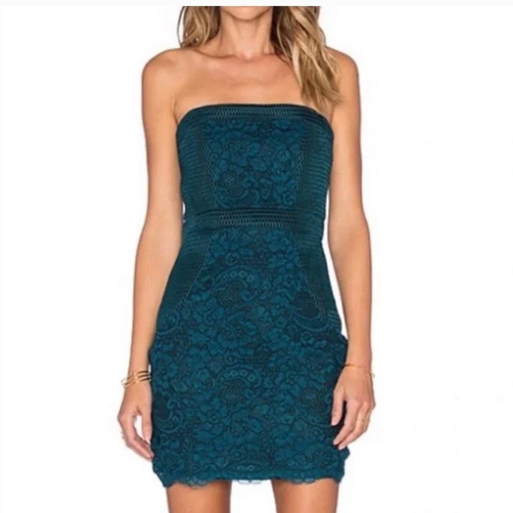 Lovers + Friends Teal Black Lace Mesh Strapless Mini Party Dress Revolve